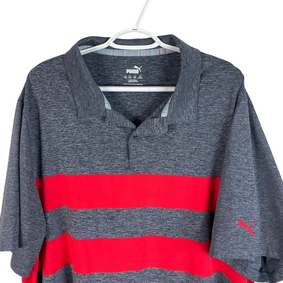 Puma‎ Mens Golf Polo Shirt 2XL Gray Red Striped Stretch Wicking Quick Dry - Picture 1 of 6